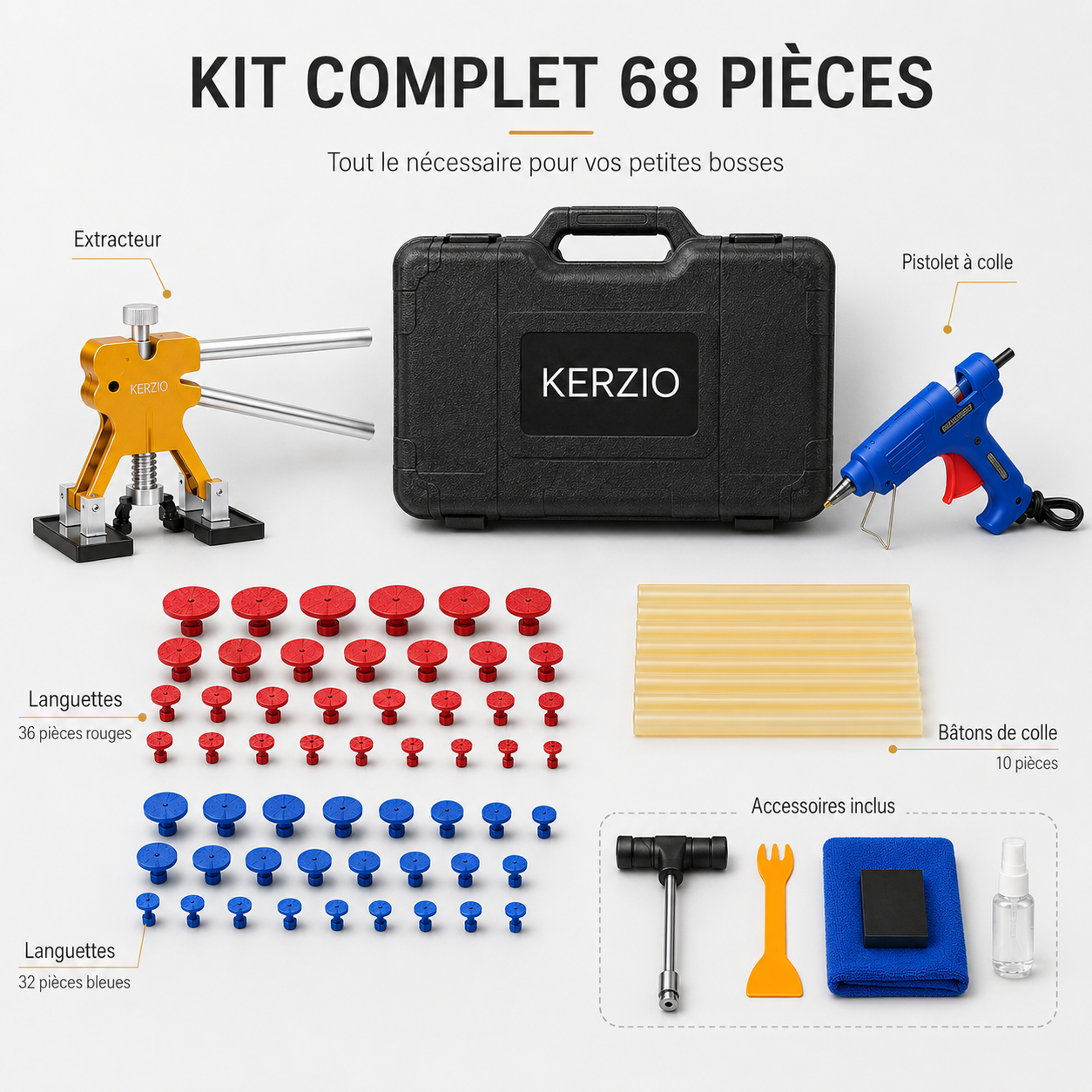 Kit de débosselage sans peinture – 68 pièces