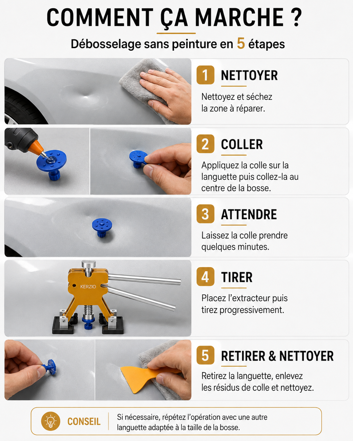 Kit de débosselage sans peinture – 68 pièces
