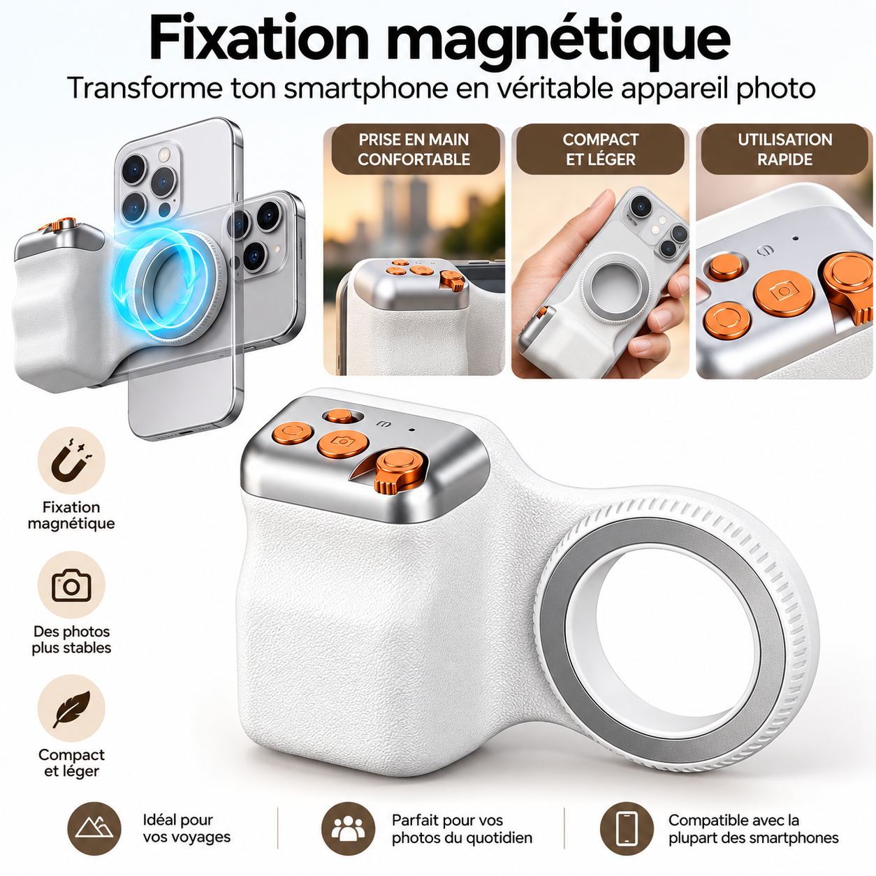Grip Photo Magnétique pour Smartphone – Kerzio SnapGrip